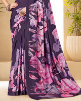 Vishal Prints Purple Digital Print Premium Crepe Silk Saree