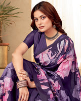Vishal Prints Purple Digital Print Premium Crepe Silk Saree