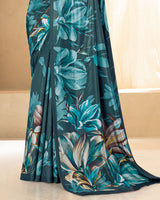 Vishal Prints Dark Slate Grey Digital Print Premium Crepe Silk Saree