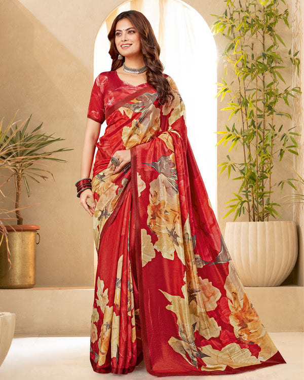 Vishal Prints Lava Red Digital Print Premium Crepe Silk Saree