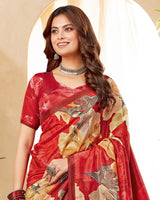 Vishal Prints Lava Red Digital Print Premium Crepe Silk Saree