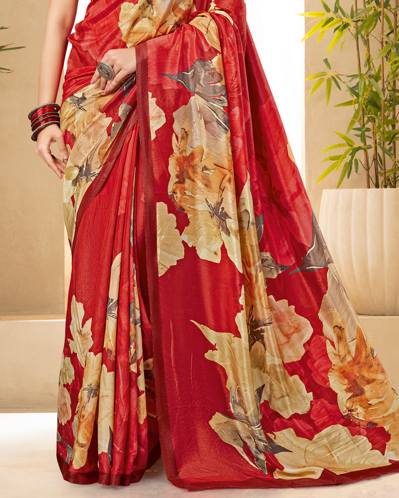 Vishal Prints Lava Red Digital Print Premium Crepe Silk Saree