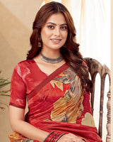 Vishal Prints Lava Red Digital Print Premium Crepe Silk Saree