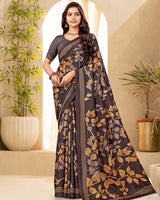 Vishal Prints Congo Brown Digital Print Premium Crepe Silk Saree