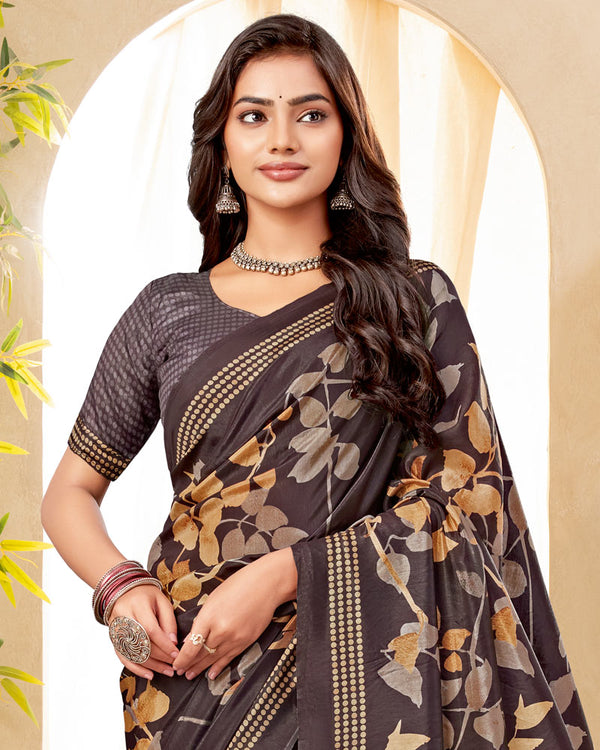 Vishal Prints Congo Brown Digital Print Premium Crepe Silk Saree