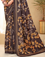 Vishal Prints Congo Brown Digital Print Premium Crepe Silk Saree