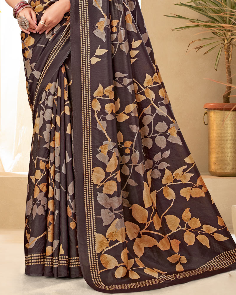 Vishal Prints Congo Brown Digital Print Premium Crepe Silk Saree