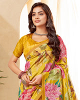 Vishal Prints Tulip Yellow Digital Print Premium Crepe Silk Saree