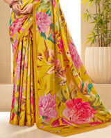 Vishal Prints Tulip Yellow Digital Print Premium Crepe Silk Saree
