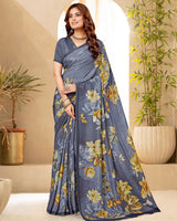 Vishal Prints Light Slate Grey Digital Print Premium Crepe Silk Saree