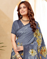 Vishal Prints Light Slate Grey Digital Print Premium Crepe Silk Saree
