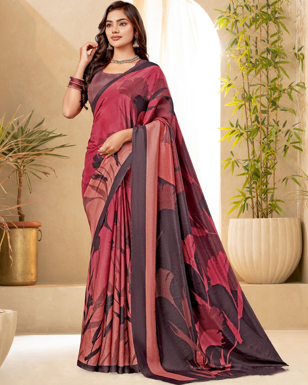 Vishal Prints Dusty Red Digital Print Premium Crepe Silk Saree