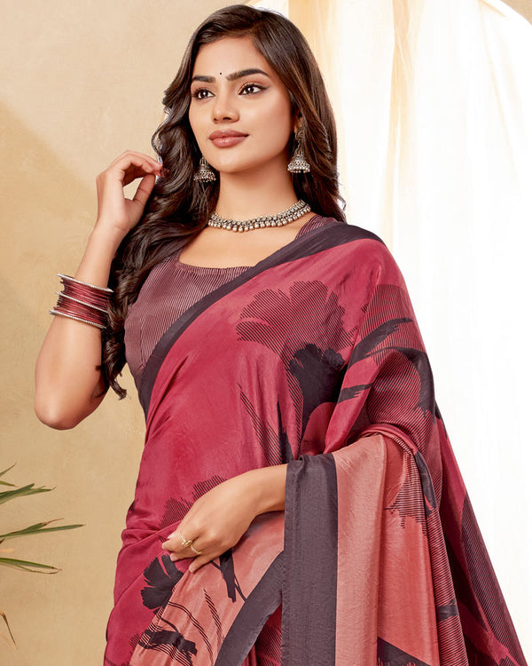 Vishal Prints Dusty Red Digital Print Premium Crepe Silk Saree