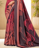 Vishal Prints Dusty Red Digital Print Premium Crepe Silk Saree