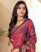 Vishal Prints Dusty Red Digital Print Premium Crepe Silk Saree