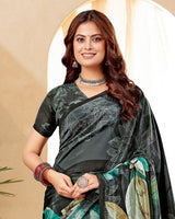 Vishal Prints Charcoal Grey Digital Print Premium Crepe Silk Saree