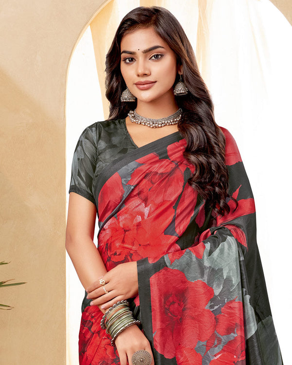 Vishal Prints Persian Red Digital Print Premium Crepe Silk Saree