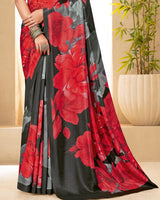 Vishal Prints Persian Red Digital Print Premium Crepe Silk Saree
