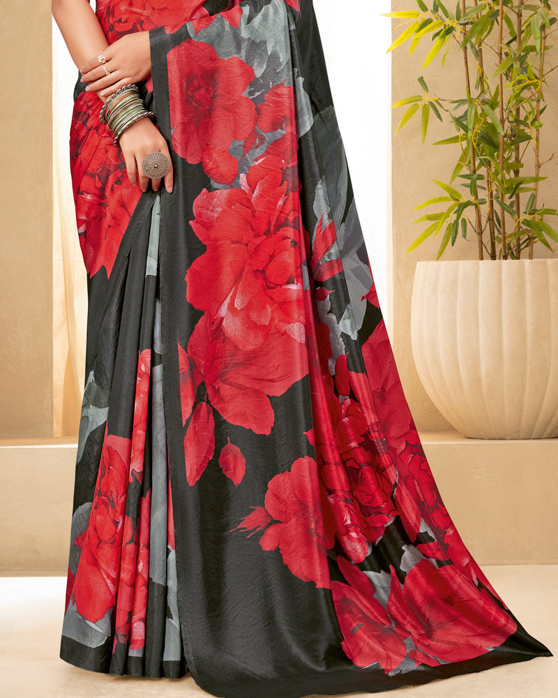 Vishal Prints Persian Red Digital Print Premium Crepe Silk Saree