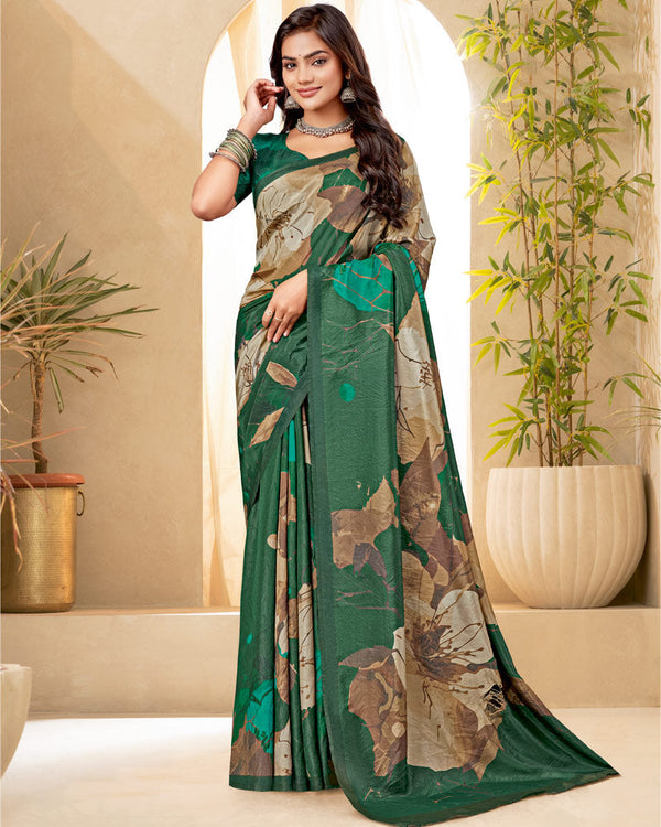 Vishal Prints Mineral Green Digital Print Premium Crepe Silk Saree