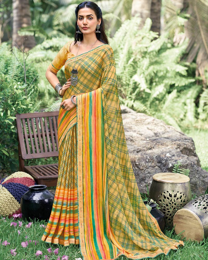 Vishal Prints Sand Brown Fancy Chiffon Digital Print Saree With Border