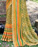 Vishal Prints Sand Brown Fancy Chiffon Digital Print Saree With Border