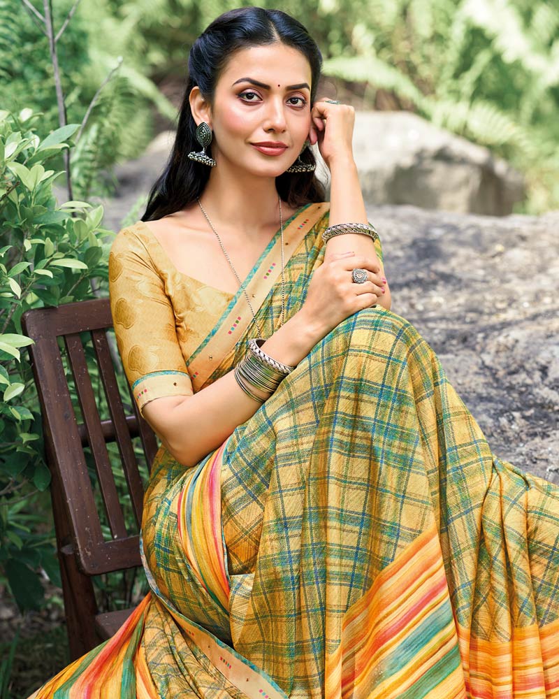 Vishal Prints Sand Brown Fancy Chiffon Digital Print Saree With Border