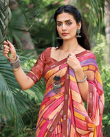 Vishal Prints Tosca Red Fancy Chiffon Digital Print Saree With Border