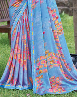 Vishal Prints Regent Blue Fancy Chiffon Digital Print Saree With Border