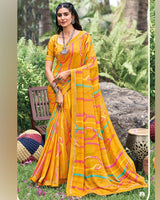 Vishal Prints Mustard Fancy Chiffon Digital Print Saree With Border