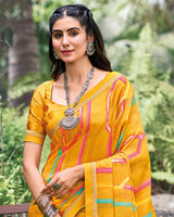 Vishal Prints Mustard Fancy Chiffon Digital Print Saree With Border