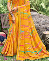Vishal Prints Mustard Fancy Chiffon Digital Print Saree With Border