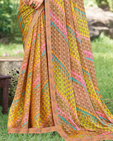 Vishal Prints Light Brown Fancy Chiffon Digital Print Saree With Border