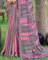 Vishal Prints Venus Grey Fancy Chiffon Digital Print Saree With Border