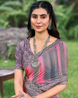 Vishal Prints Venus Grey Fancy Chiffon Digital Print Saree With Border