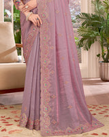 Vishal Prints Light Mauve Designer Fancy Satin-Chiffon Saree With Embroidery-Diamond Work And Cut Work Border