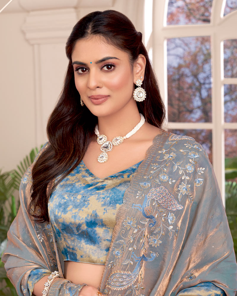 Vishal Prints Pinkish Grey Designer Fancy Satin-Chiffon Saree With Embroidery-Diamond Work And Cut Work Border