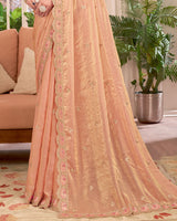 Vishal Prints Light Pastel Orange Designer Fancy Satin-Chiffon Saree With Embroidery-Diamond Work And Cut Work Border