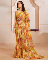 Vishal Prints Persian Orange Designer Satin-Chiffon Saree With Diamond Work And Cut Work Border