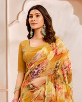 Vishal Prints Persian Orange Designer Satin-Chiffon Saree With Diamond Work And Cut Work Border