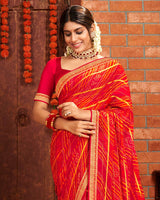 Vishal Prints Cherry Red Patterned Chiffon Bandhani Print Saree With Fancy Border