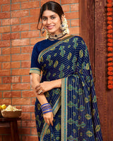 Vishal Prints Navy Blue Patterned Chiffon Bandhani Print Saree With Fancy Border
