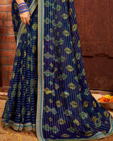 Vishal Prints Navy Blue Patterned Chiffon Bandhani Print Saree With Fancy Border