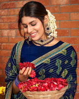 Vishal Prints Navy Blue Patterned Chiffon Bandhani Print Saree With Fancy Border