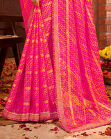 Vishal Prints Red Pink Patterned Chiffon Bandhani Print Saree With Fancy Border