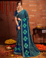 Vishal Prints Navy Blue Patterned Chiffon Bandhani Print Saree With Fancy Border