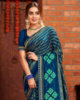 Vishal Prints Navy Blue Patterned Chiffon Bandhani Print Saree With Fancy Border