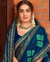 Vishal Prints Navy Blue Patterned Chiffon Bandhani Print Saree With Fancy Border