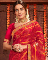 Vishal Prints Dark Red Patterned Chiffon Bandhani Print Saree With Fancy Border