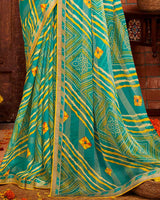 Vishal Prints Teal Green Patterned Chiffon Bandhani Print Saree With Fancy Border